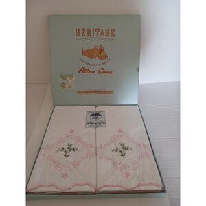 Heritage Hand Embroidered Pillow Cases One pair full Standard Size